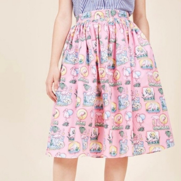 Hell Bunny Maxine Flamingo Sunset Skirt SzXS NWT - Picture 2 of 8